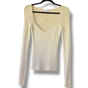 Intermix Sweater Cream Womens Size M Ivory Long Sleeve Vanilla Ribbed Sweetheart